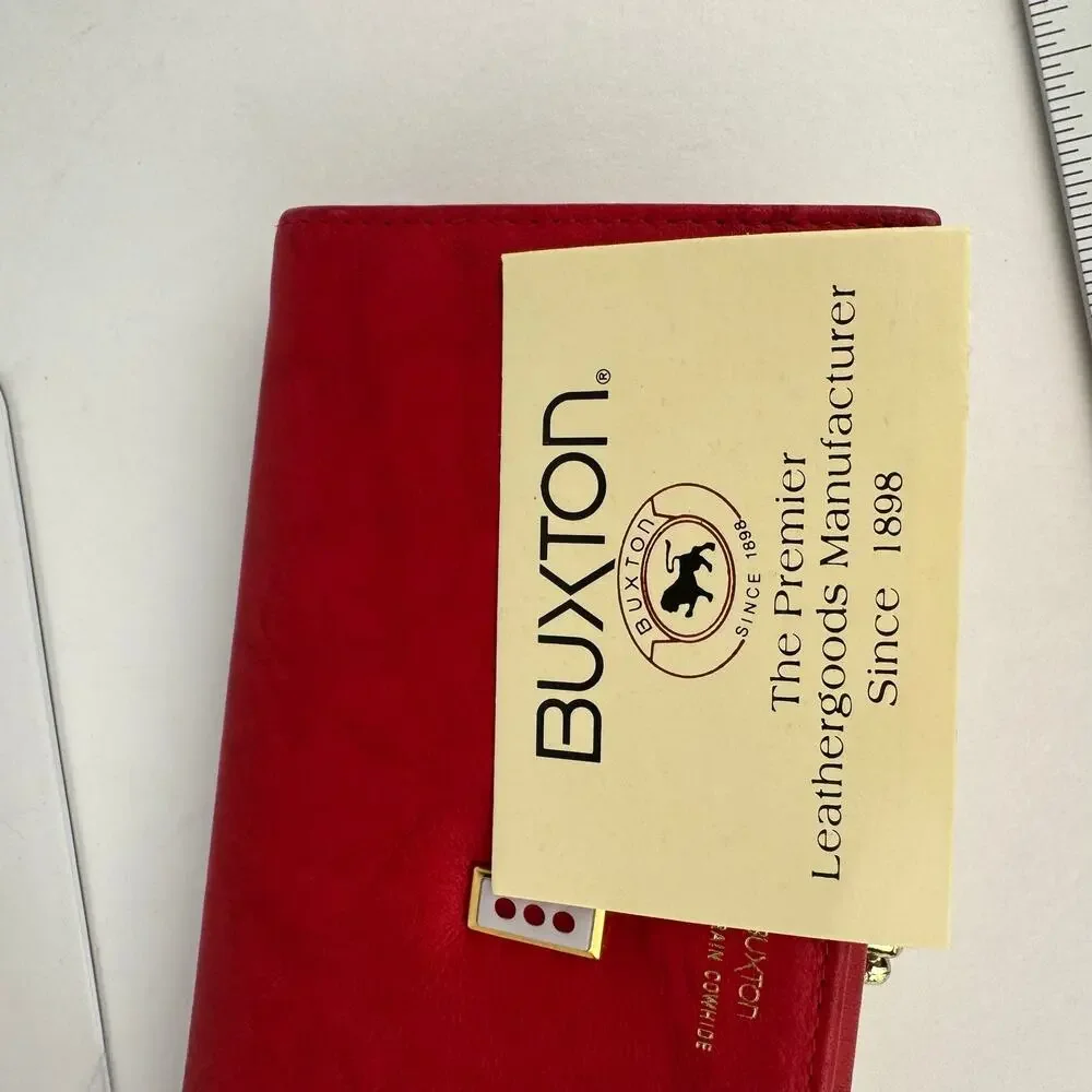 Vintage Buxton Red Top Grain CowHide Leather Classic Fold Coin Pouch‎ Wallet